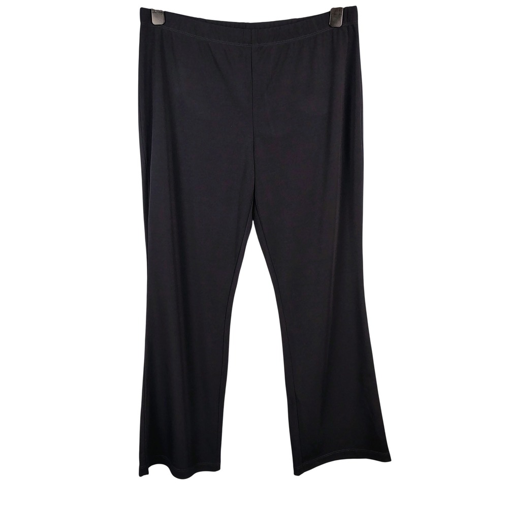 Susan Graver Womens L Liquid Knit Flare Pants Black Solid Minimalist Office